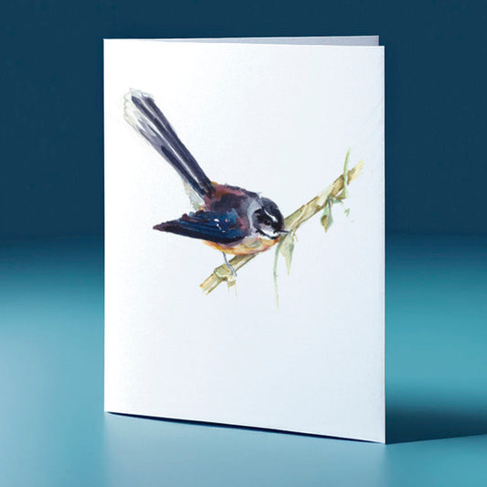 piwakawaka 3 water colour bird themed greeting card
