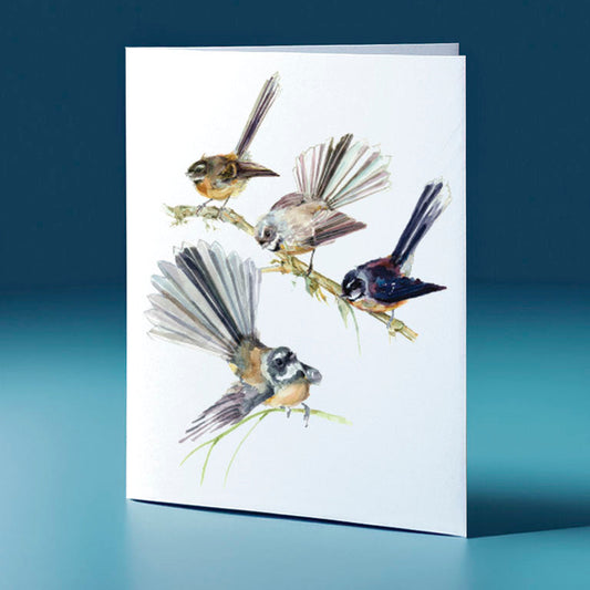 piwakawaka group water colour bird themed greeting card
