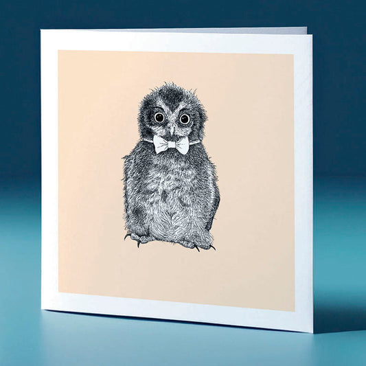 bowtie ruru pastel bird themed greeting card