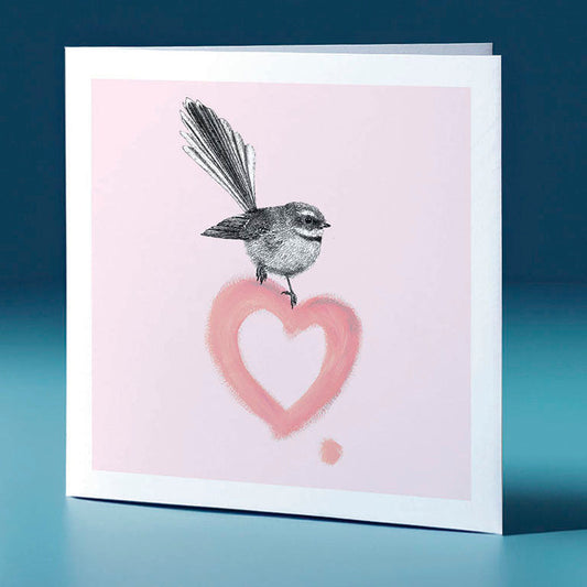 brushed heart piwakawaka pastel bird themed greeting card