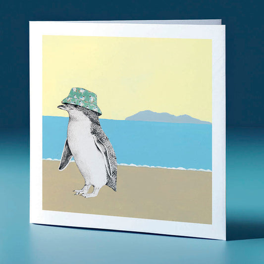 bucket hat korora surfs up bird themed greeting card