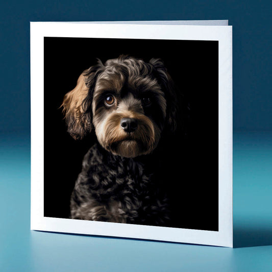 Black coloured Cavapoo - dog themed greeting card