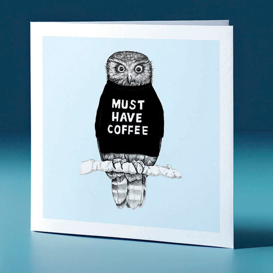 coffee ruru pastel bird themed greeting card