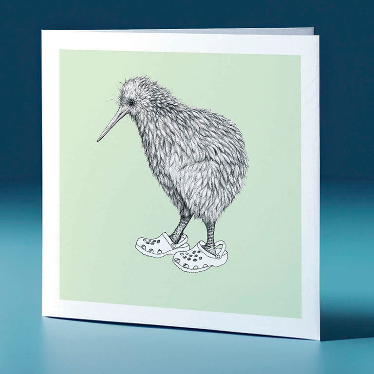 crocs kiwi pastel bird themed greeting card