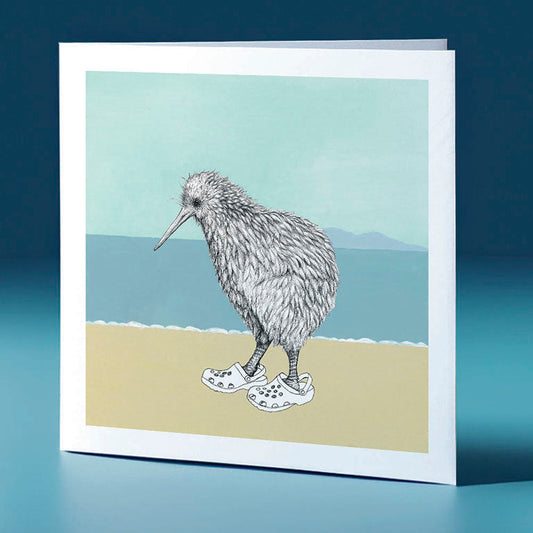 crocs kiwi surfs up bird themed greeting card