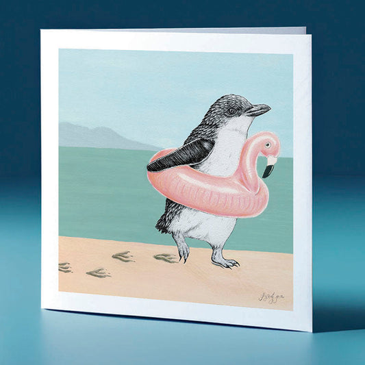 flamingo korora surfs up bird themed greeting card