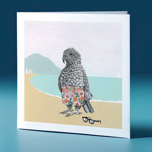 sunglasses kea surfs up bird themed greeting card