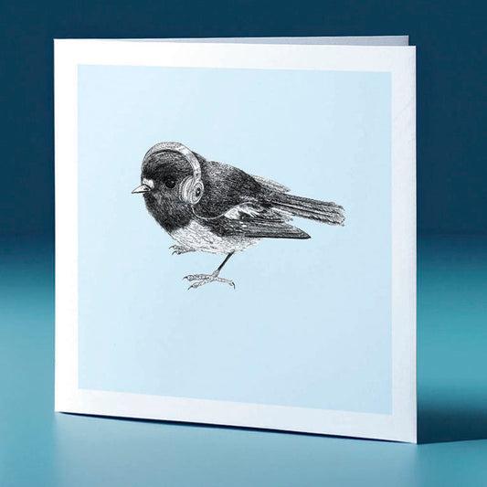 headphones toutouwai pastel bird themed greeting card