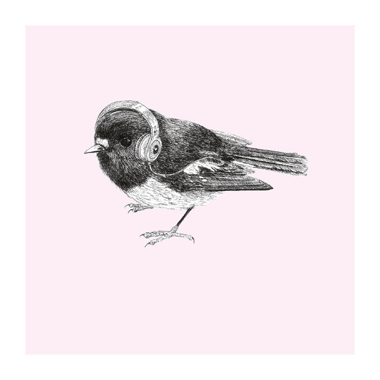 headphones toutouwai pastel bird themed greeting card