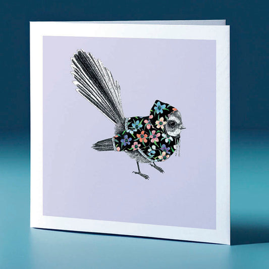hoodie piwakawaka pastel bird themed greeting card