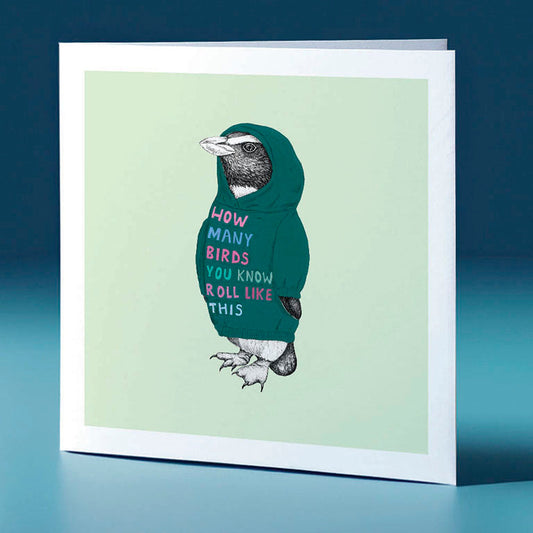 hoodie tawaki pastel bird themed greeting card