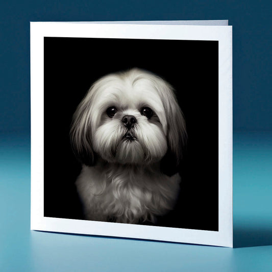 Grey coloured Lhasa Apso - dog themed greeting card