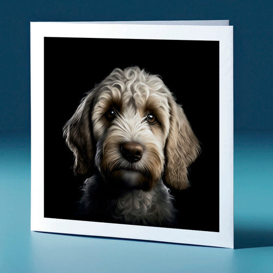 Cream coloured Labradoodle - dog themed greeting card