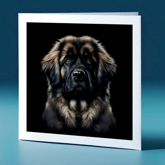 Chocolate coloured Leonberger - dog themed greeting card