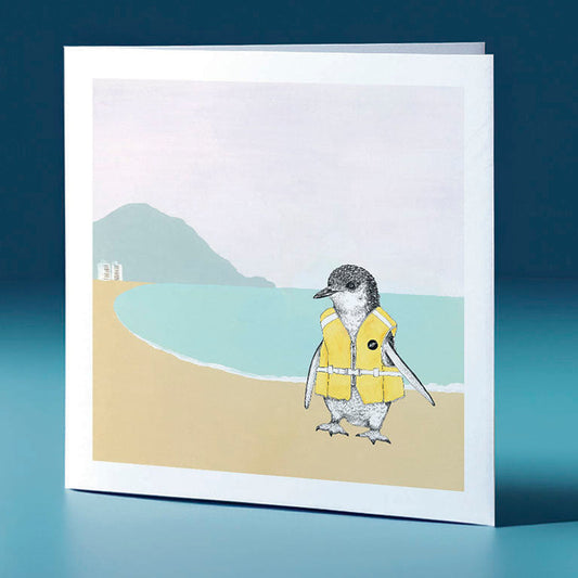 life jacket korora surfs up bird themed greeting card