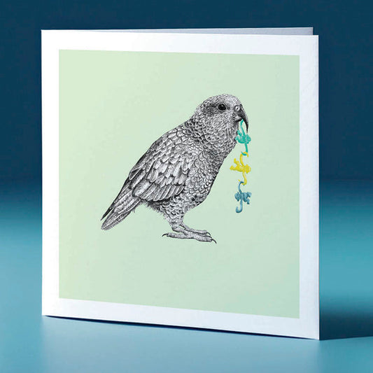 monkeys kea pastel bird themed greeting card