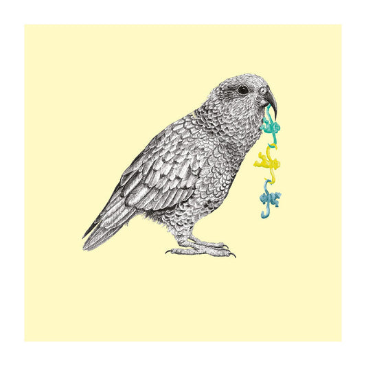 monkeys kea pastel bird themed greeting card