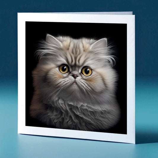 Grey coloured persian - cat themed greeting card