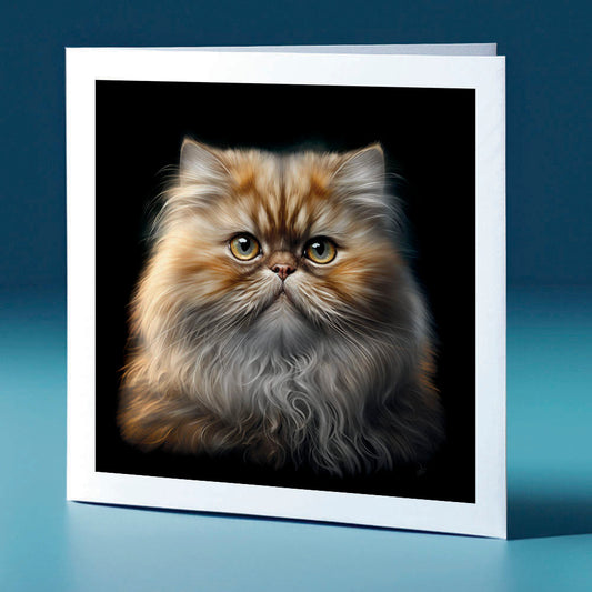 Orange coloured persian - cat themed greeting card