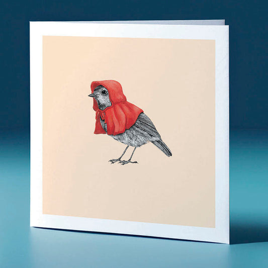 red riding robin pastel bird themed greeting card