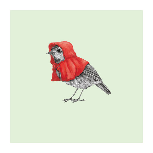 red riding robin pastel bird themed greeting card