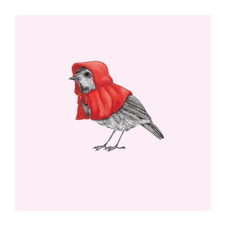 red riding robin pastel bird themed greeting card