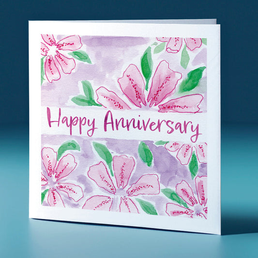Purple Flowers Square Greeting Card Anniversary