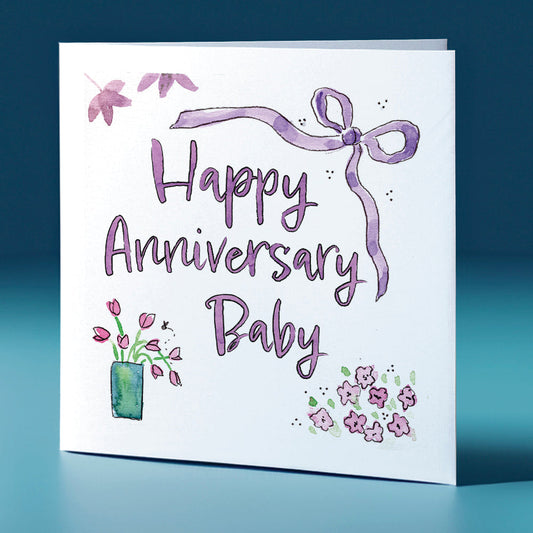 Ribbon and Flowers Square Greeting Card Anniversary
