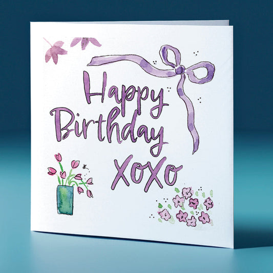Ribbon and Flowers Square Greeting Card Birthday