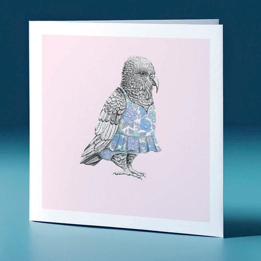 sun dress kea pastel bird themed greeting card