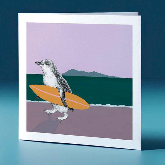 surfboard korora orange surfs up bird themed greeting card