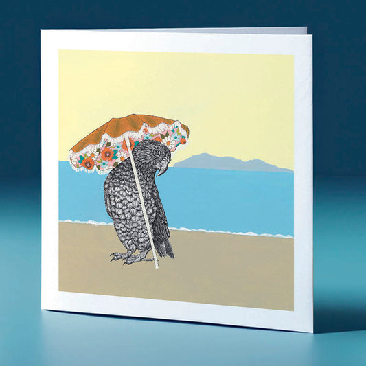 umbrella kea surfs up bird themed greeting card