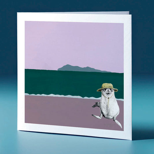 wide brim kekeno surfs up seal themed greeting card