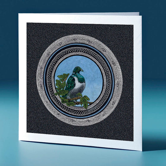 kereru pointillism themed greeting card