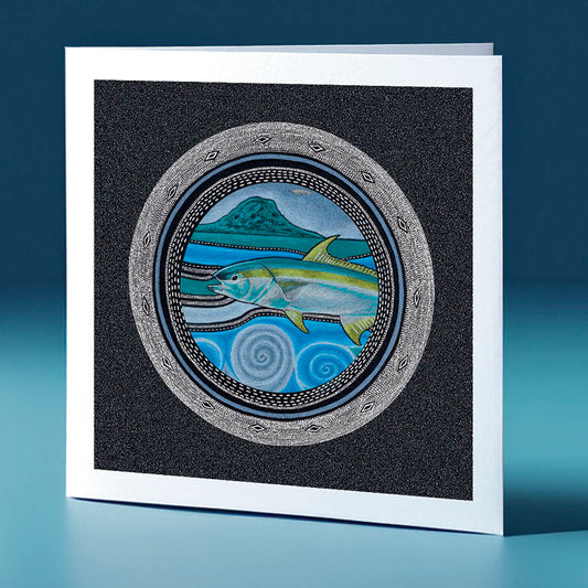 kingfish pointillism themed greeting card