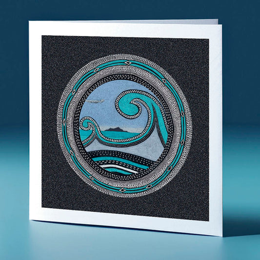 waves pointillism themed greeting card